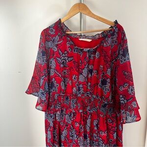 eShakti Wayward Fancies Red and Blue Floral Long Sleeve Dress